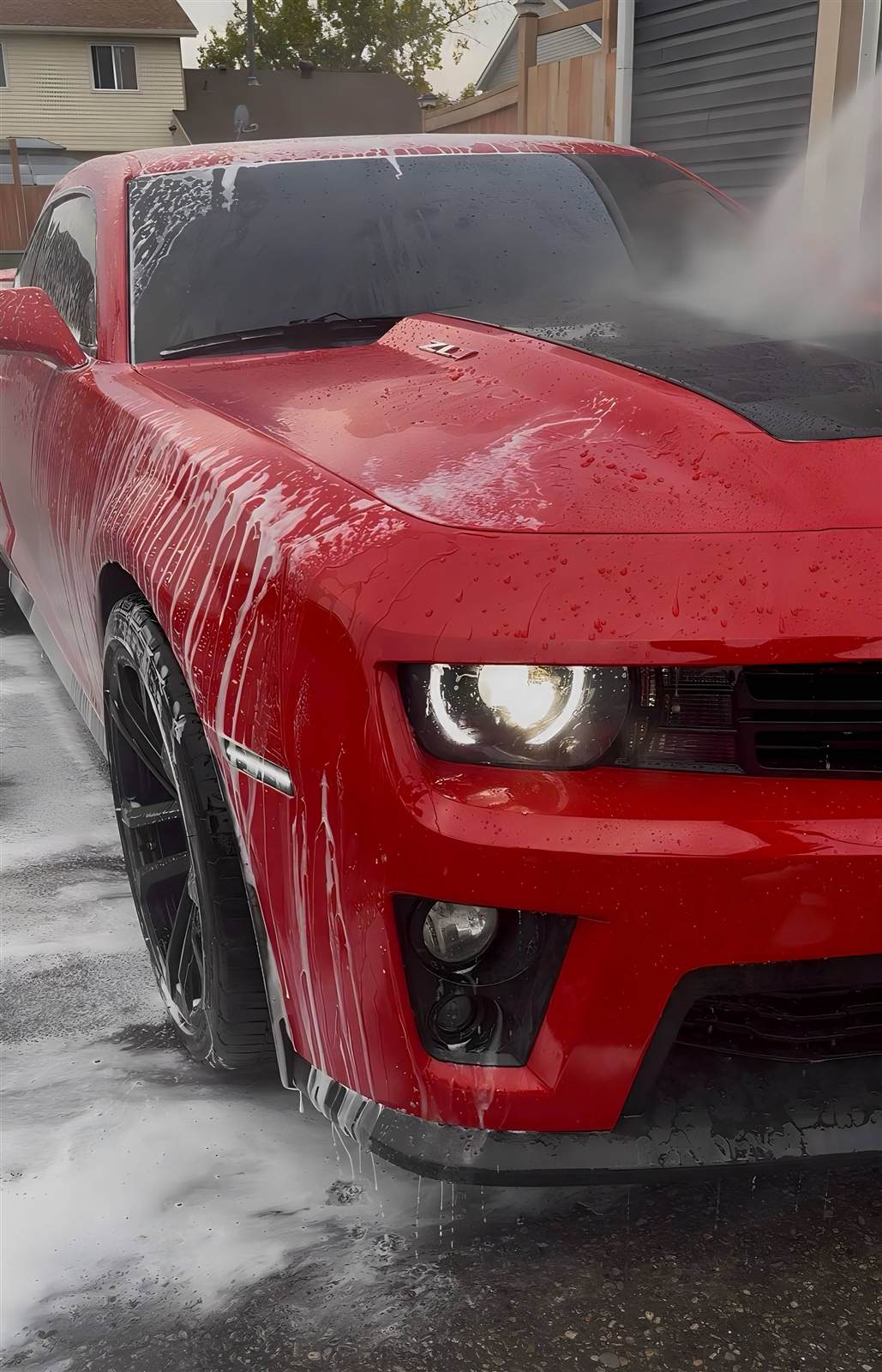 AE Detailing hand-washing a car during a mobile exterior detail in Calgary